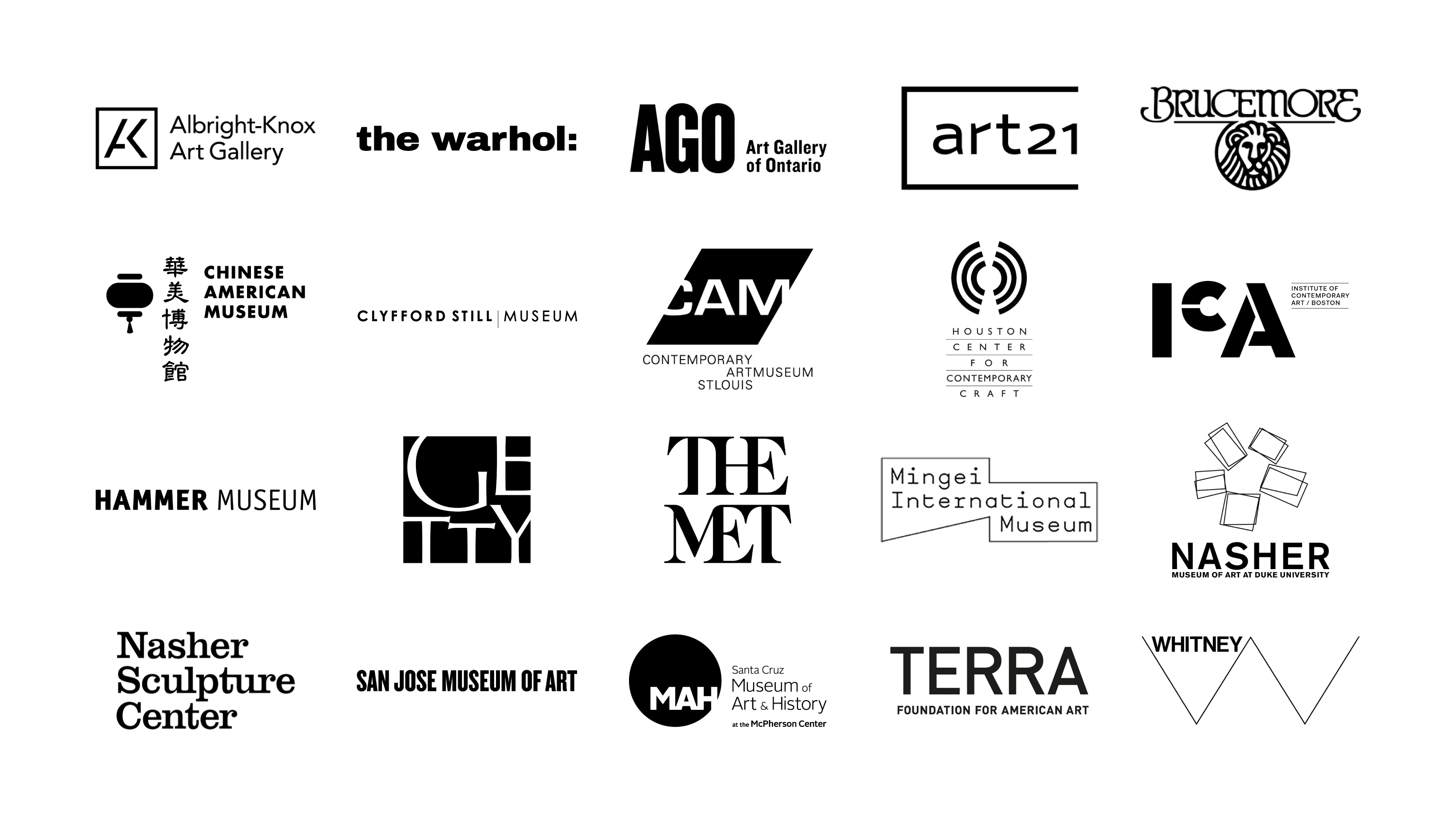 Twenty cultural institution logos