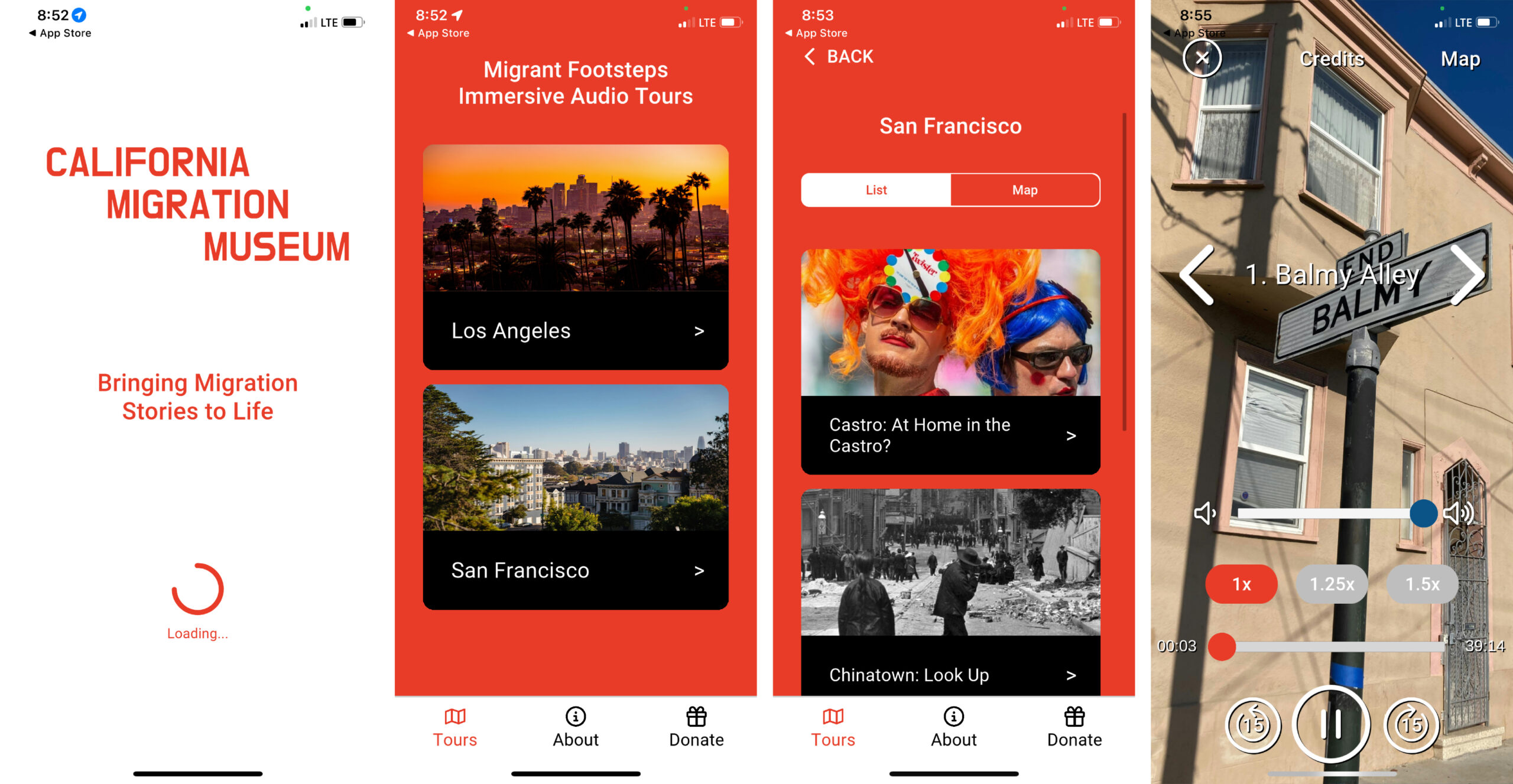 Screenshots of the Migrant Footsteps app